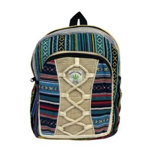 Handcrafted Himalayan Hemp Backpack - Medium - Multicolor Geometric Weave with Rope-Laced Front