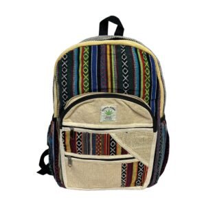 Handcrafted Himalayan Hemp Backpack - Large - Multicolor Geometric Patchwork Design