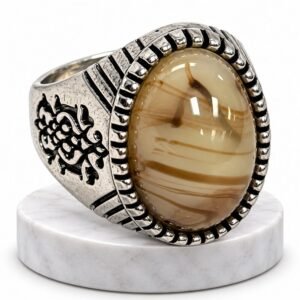 Vintage Oval Beige Stone Statement Ring