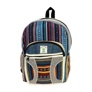 Handcrafted Himalayan Hemp Backpack - Large - Blue Multicolor Geometric Woven Design