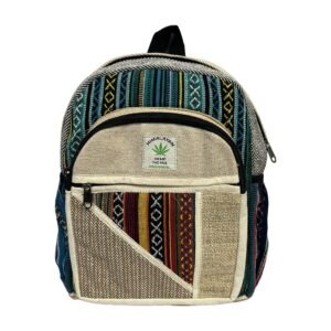 Handcrafted Himalayan Hemp Backpack - Medium - Multicolor Geometric Patchwork Design