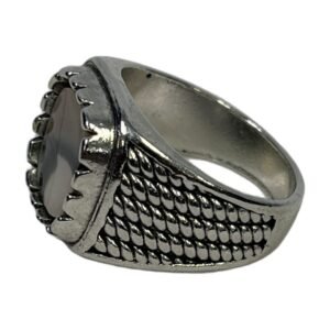 Vintage Silver-Tone Black Stone Men's Statement Ring