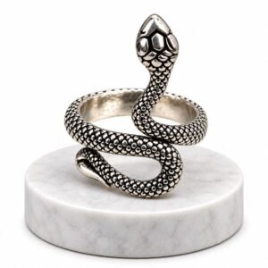 Vintage Silver-Tone Coiled Snake Statement Ring