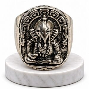 Vintage Silver-Tone Hindu Lord Ganesha Statement Ring