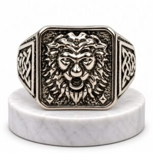 Vintage Silver-Tone Lion Head Men's Signet Ring