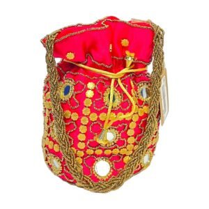 Potli bag with mirror work and gold beading