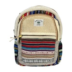 Handcrafted Himalayan Hemp Backpack – Medium – with Multicolor Woven Stripes & Geometric Design