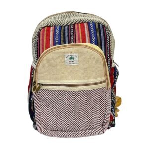 Handcrafted Himalayan Hemp Backpack with Multicolor Stripes & Chevron Design