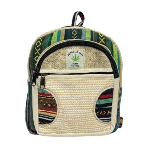 Himalayan Hemp Backpack – Small – Green Stripe & Natural Weave
