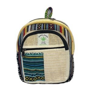 Himalayan Hemp Backpack – Small – Teal Geometric Patchwork