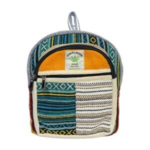 Himalayan Hemp Backpack – Small – Orange & Teal Split Patchwork