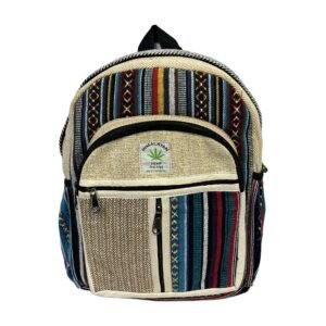 Handcrafted Himalayan Hemp Backpack – Medium – Multicolor Stripes and Split Front Pocket