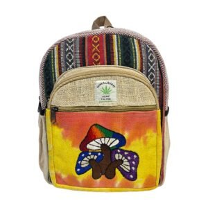 Handcrafted Himalayan Hemp Backpack – Medium – with Rainbow Mushroom Embroidery – Medium