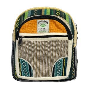 Himalayan Hemp Backpack – Small – Orange & Earth-Tone Chevron