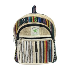 Himalayan Hemp Backpack – Small – Multicolor & Cream Vertical Stripes