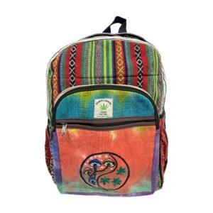 Handcrafted Himalayan Hemp Backpack with Embroidered Mushroom & Leaf Design