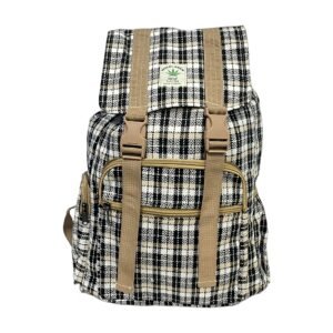 Himalayan Hemp Flap-Top Backpack – Black & Cream Geometric