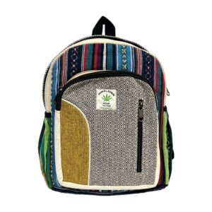 Handcrafted Himalayan Hemp Backpack – Medium – Mustard and Gray Colorblock Pocket