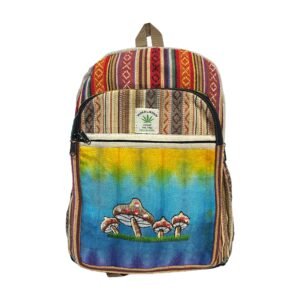 Handcrafted Himalayan Hemp Backpack with Embroidered Mushroom Meadow Design