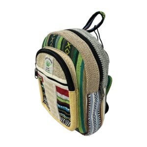 Himalayan Hemp Backpack – Small – Green Stripe & Cream Patchwork