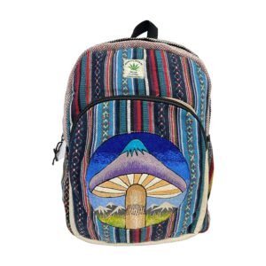 Handcrafted Himalayan Hemp Backpack with Embroidered Mountain Mushroom Design
