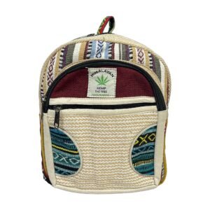 Himalayan Hemp Backpack – Small – Burgundy & Teal Curved Patchwork
