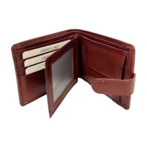 Men’s Genuine Leather Wallet – Cognac Brown Snap-Tab