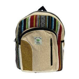 Handcrafted Himalayan Hemp Backpack – Medium – Mustard Colorblock and Vertical Zip Pocket