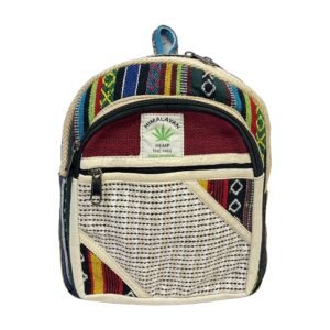 Himalayan Hemp Backpack – Small – Burgundy & Cream Diagonal Patchwork