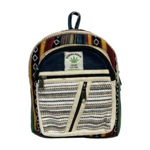 Himalayan Hemp Backpack – Small – Navy & Cream Woven Stripes