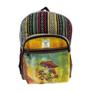 Handcrafted Himalayan Hemp Backpack with Embroidered Mushroom Garden Design