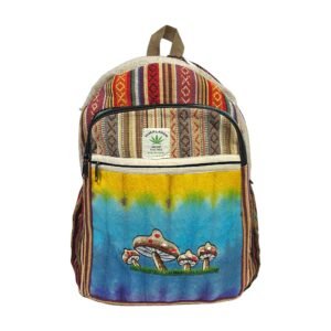 Handcrafted Himalayan Hemp Backpack with Embroidered Mushroom Meadow Design