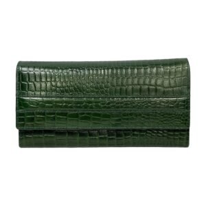Women’s Genuine Leather Clutch Wallet – Forest Green Croc-Embossed