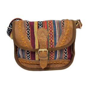 Handcrafted Boho Crossbody Satchel Bag with Buffalo Leather – Multicolor