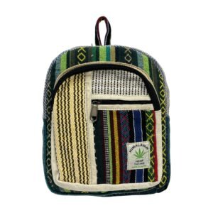 Himalayan Hemp Backpack – Small – Green Border & Yellow Chevron