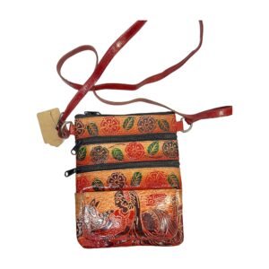 Handcrafted Shantiniketan Leather Crossbody Bag with Floral & Village Art