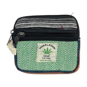 Hemp Zippered Coin Purse - Green & Black Chevron