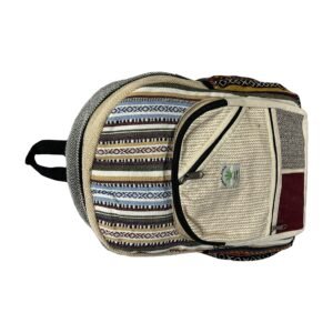 Handcrafted Himalayan Hemp Backpack – Neutral Stripes and Diagonal Pocket