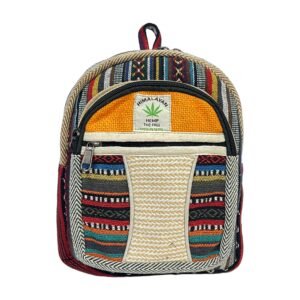 Himalayan Hemp Backpack – Small – Orange & Rainbow Side Panels