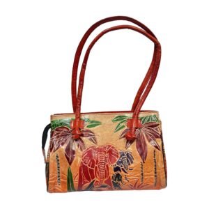 Handcrafted Shantiniketan Leather Handbag with Elephant & Jungle Art