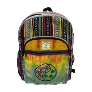Handcrafted Himalayan Hemp Backpack with Embroidered Mushroom & Leaf Design