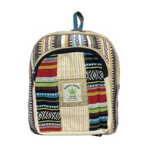Himalayan Hemp Backpack – Small – Natural Center & Bright Woven Stripes