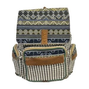 Handcrafted Himalayan Woven Hemp Backpack with Buffalo Leather Accents