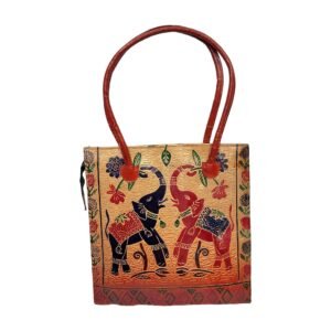 Shantiniketan Handcrafted Leather Shoulder Tote Bag – Elephant Folk Art