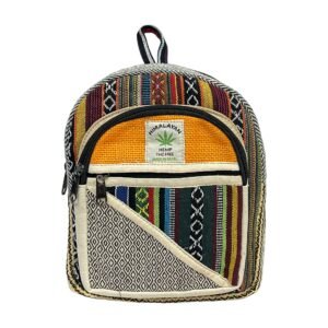 Himalayan Hemp Backpack – Small – Orange & Diamond Diagonal Patchwork