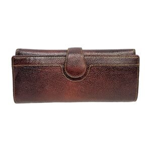 Women’s Genuine Leather Clutch Wallet – Brown Pebbled Snap-Tab