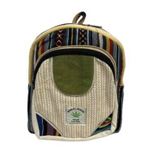 Himalayan Hemp Backpack – Small – Olive Accent & Rainbow Stripe