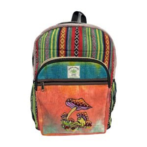 Handcrafted Himalayan Hemp Backpack with Embroidered Mushroom Garden Design