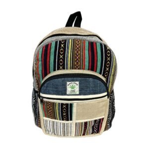 Handcrafted Himalayan Hemp Backpack – Multicolor Stripes and Double Front Pockets