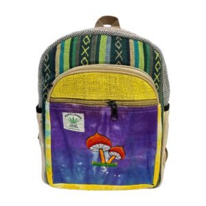 Handcrafted Himalayan Hemp Backpack – Medium – with Orange Mushroom Embroidery